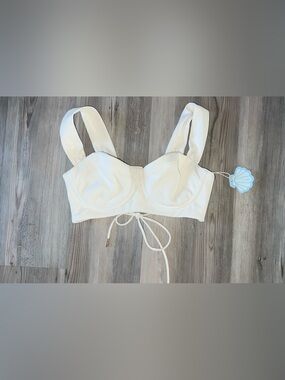 POPFLEX  Boardwalk Bombshell Bikini Top Cream Ribbed Swim Resort Large L New